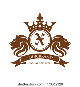lion head X logotype with crown vector - gold color
