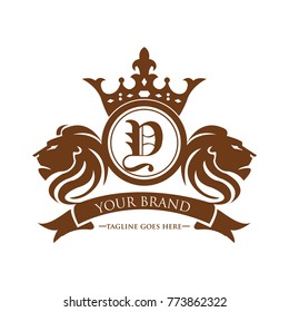 lion head Y logotype with crown vector - gold color