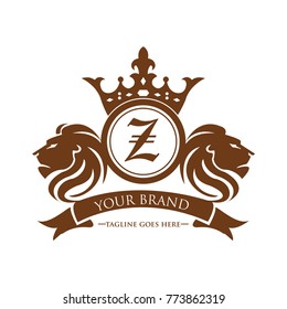 lion head z logotype with crown vector - gold color