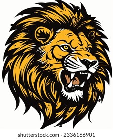 lion head,angry lion head,vector,logo,yellow,black line