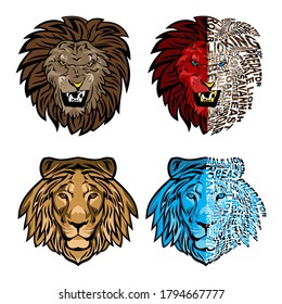 Lion Head.Drawing and sketch in vector illustration.