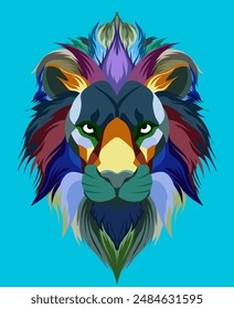 lion heads full of bright colors, symbols or logos, simple and elegant.