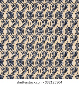 Lion heads on seamless pattern background. Wallpaper template