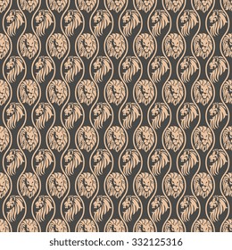 Lion heads on seamless pattern background. Wallpaper template