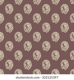 Lion heads on seamless pattern background. Wallpaper template
