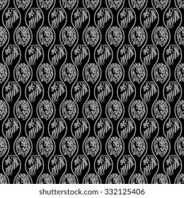 Lion heads on seamless pattern background. Wallpaper template