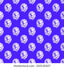 Lion heads on seamless pattern background. Wallpaper template