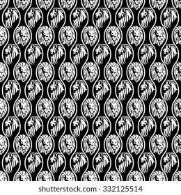 Lion heads on seamless pattern background. Wallpaper template