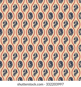 Lion heads on seamless pattern background. Wallpaper template