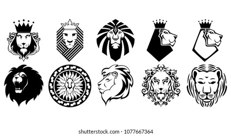 lion heads set vetor