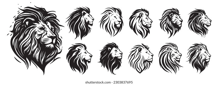 Lion heads vector silhouette illustration. svg