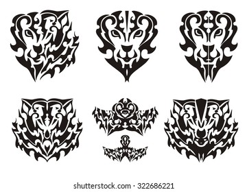 Lion heart and elements from it. Wolf head and lion head