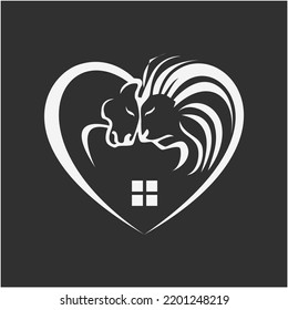 Lion heart and house icon vector