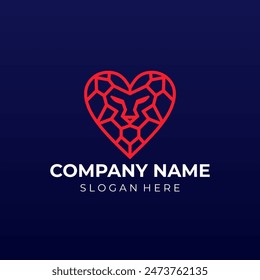 Lion Heart Line Art Logo Designs Concept Vector. Red Lion Head Logo Template