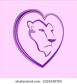 Lion Heart shape head icon emblem design 