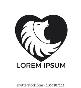 Lion heart shape logo vector. Wild lion head graphic illustration. 