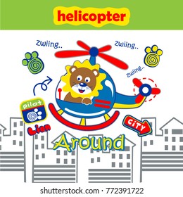 lion and helicopter funny cartoon,vetor illustration