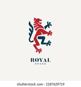 Lion heraldic emblem. Logo design template. Vector illustration.