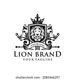 Lion Heraldry Emblem Modern Line Style With A Shield And Crown