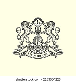 Leuchtstoffheraldry-Emblem im modernen Linienstil mit Schild und Kronlogo-Design