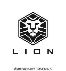 Lion Hexagon Head luxurious logo design vector illustration template