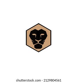 Lion hexagon icon isolated on white