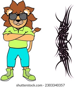 lion hipster clothing cartoon isolated in vector format