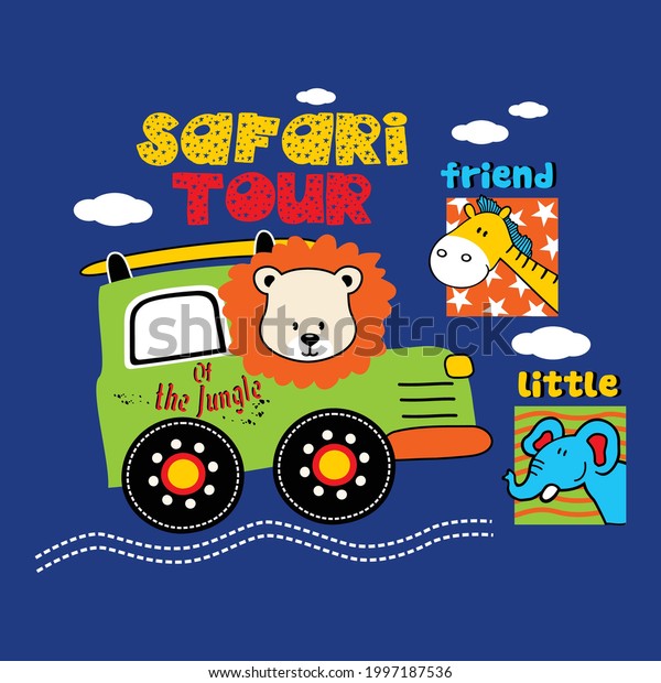 the lion and his friend are playing in the\
safari park,vector cartoon\
illustration