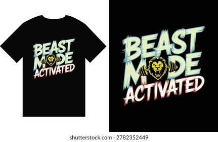 Lion Holding Dumbbell Beast Mode Activated Fitness Vector T Shirt Design