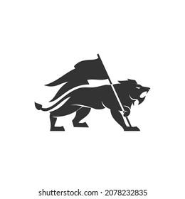 Lion Holding Flag Template Illustration Brand Icon