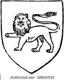 Lion holds an important place among the animals born in coat-armor, vintage engraving.