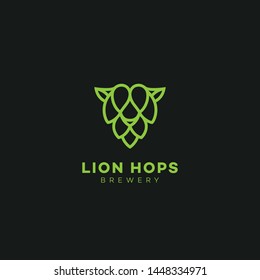 Lion hops logo design template in linear style. Vector illustration.