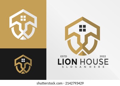 Lion House Logo Design Vector illustration template