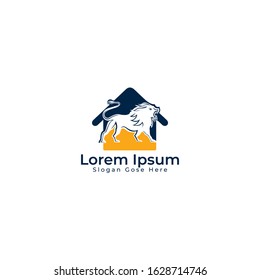 lion house vector logo design. lion and home icon vector design icon. 