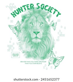 lion hunter fashion butterfly apparel Slogan typography, tee shirt graphics, vectors 