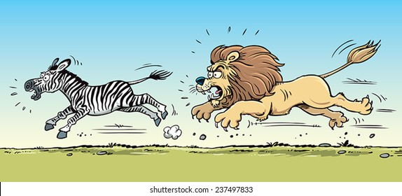 Lion Hunting A Zebra