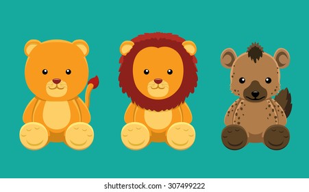 Lion Hyena Doll Set Cartoon Vector Illustration