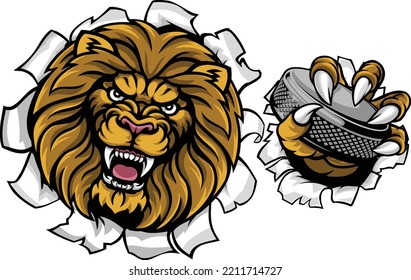 Lion Ice Hockey Player Cartoon Sports Mascot