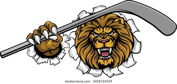 Lion Ice Hockey Player Cartoon Sports Mascot