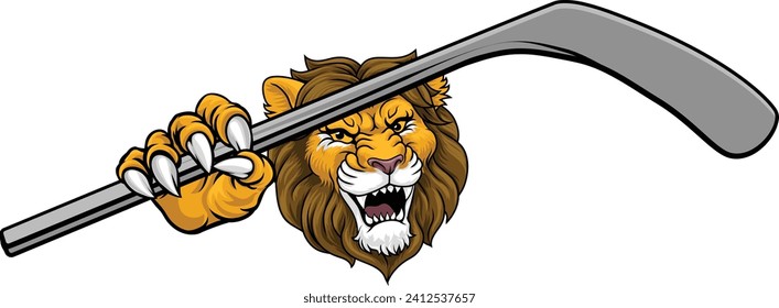 A lion ice hockey team cartoon animal sports mascot
