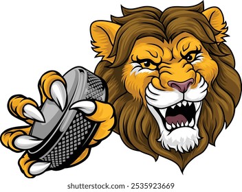 A lion ice hockey team cartoon animal sports mascot