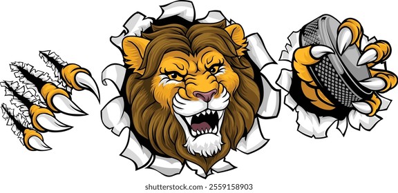 A lion ice hockey team cartoon animal sports mascot