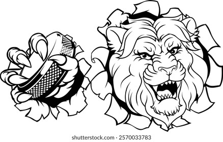 A lion ice hockey team cartoon animal sports mascot