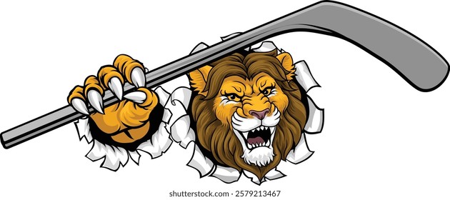 A lion ice hockey team cartoon animal sports mascot