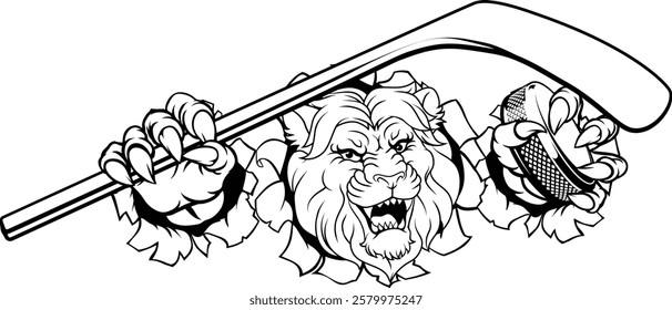 A lion ice hockey team cartoon animal sports mascot