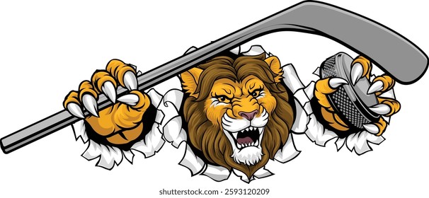 A lion ice hockey team cartoon animal sports mascot