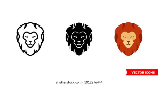 Lion icon of 3 types: color, black and white, outline. Isolated vector sign symbol.