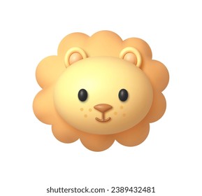 Lion icon 3d on white background. Cute funny character. 3d cartoon simple vector illustration