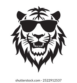 The lion icon is black and tiger head silhouette vector style with white background