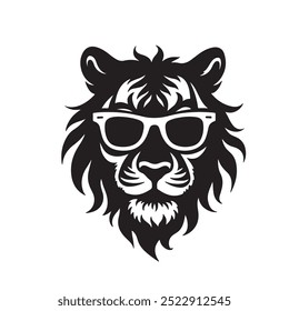 The lion icon is black and tiger head silhouette vector style with white background